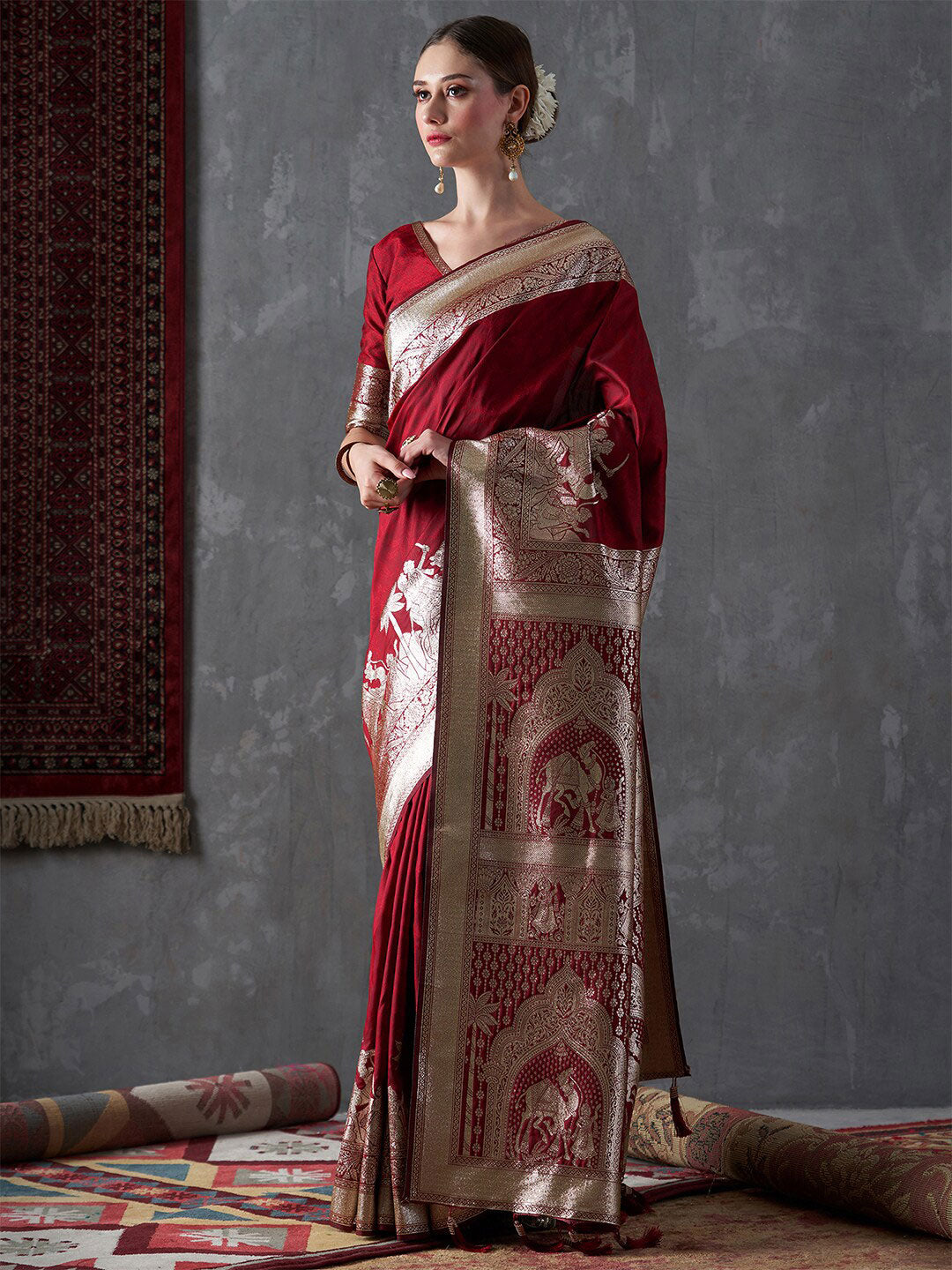 Mitera Ethnic Motifs Zari Silk Blend Kanjeevaram Saree - Distacart