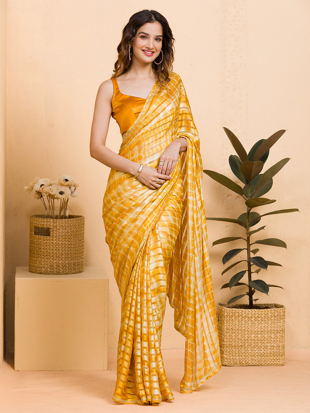 Koskii Tie & Dye Beads and Stones Work Saree - Distacart