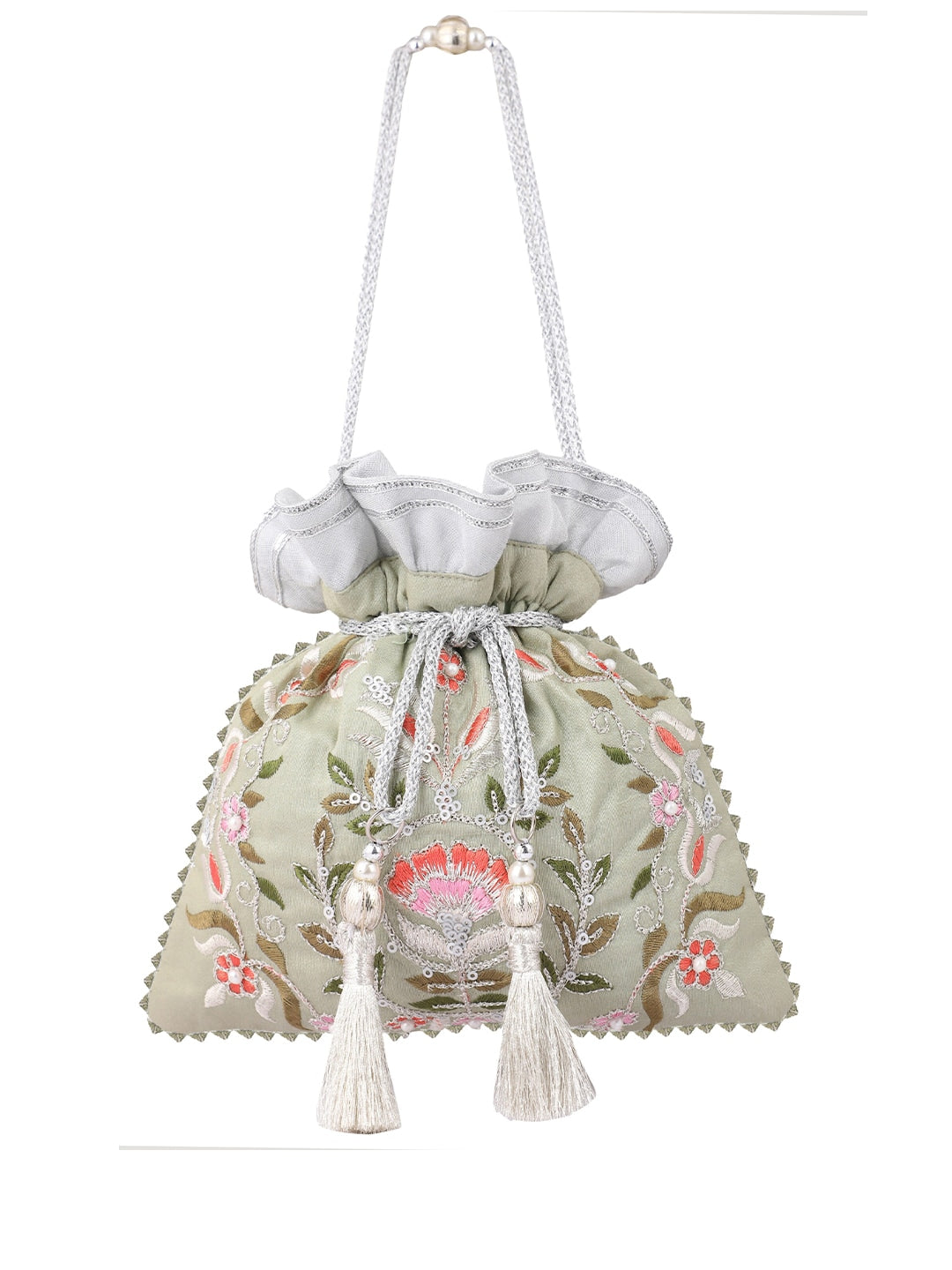 Masq Green & Pink Embellished Embroidered Potli Clutch - Distacart