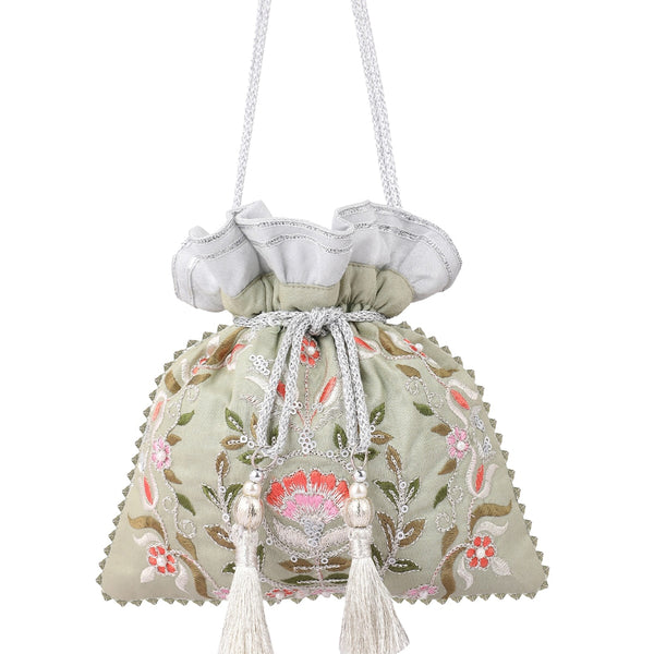 Masq Green & Pink Embellished Embroidered Potli Clutch - Distacart