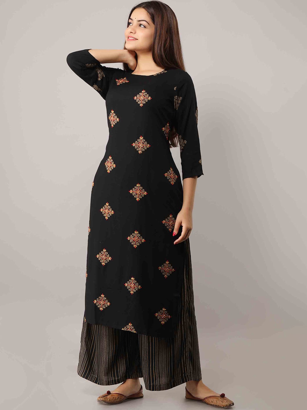 Kalini Women Black Embroidered Regular Kurta with Palazzos - Distacart
