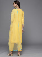 Thumbnail for Biba Women Yellow Floral Yoke Design Sequinned Kurta with Trousers & Dupatta - Distacart