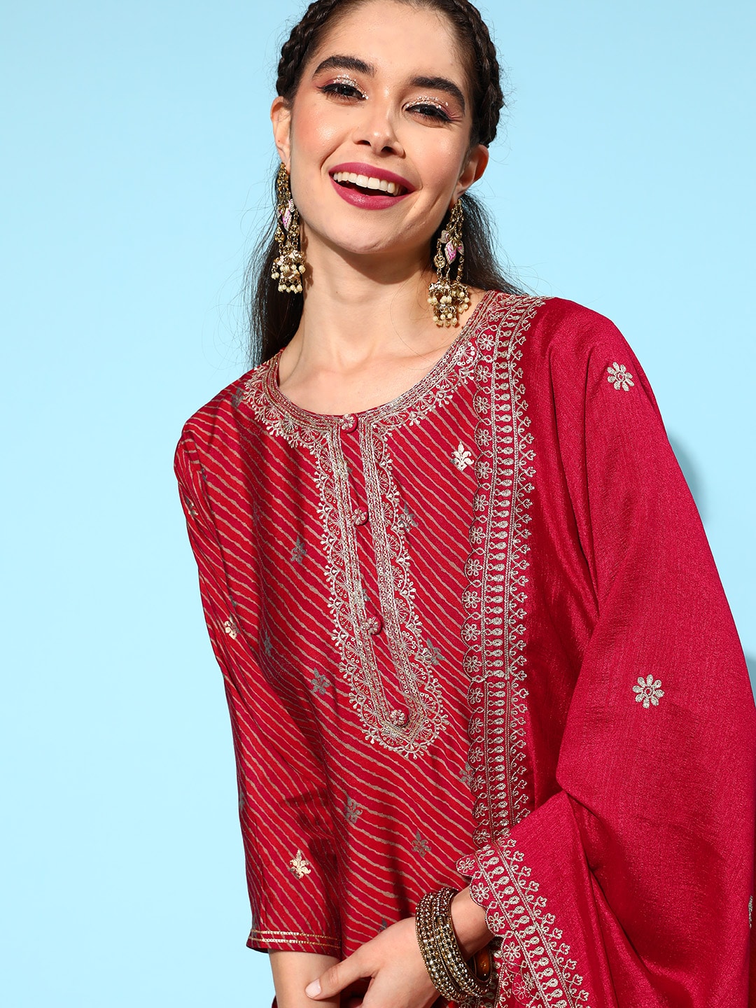 Sangria Floral Kurta with Trousers & Dupatta - Distacart