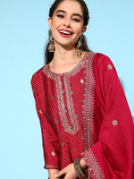 Thumbnail for Sangria Floral Kurta with Trousers & Dupatta - Distacart