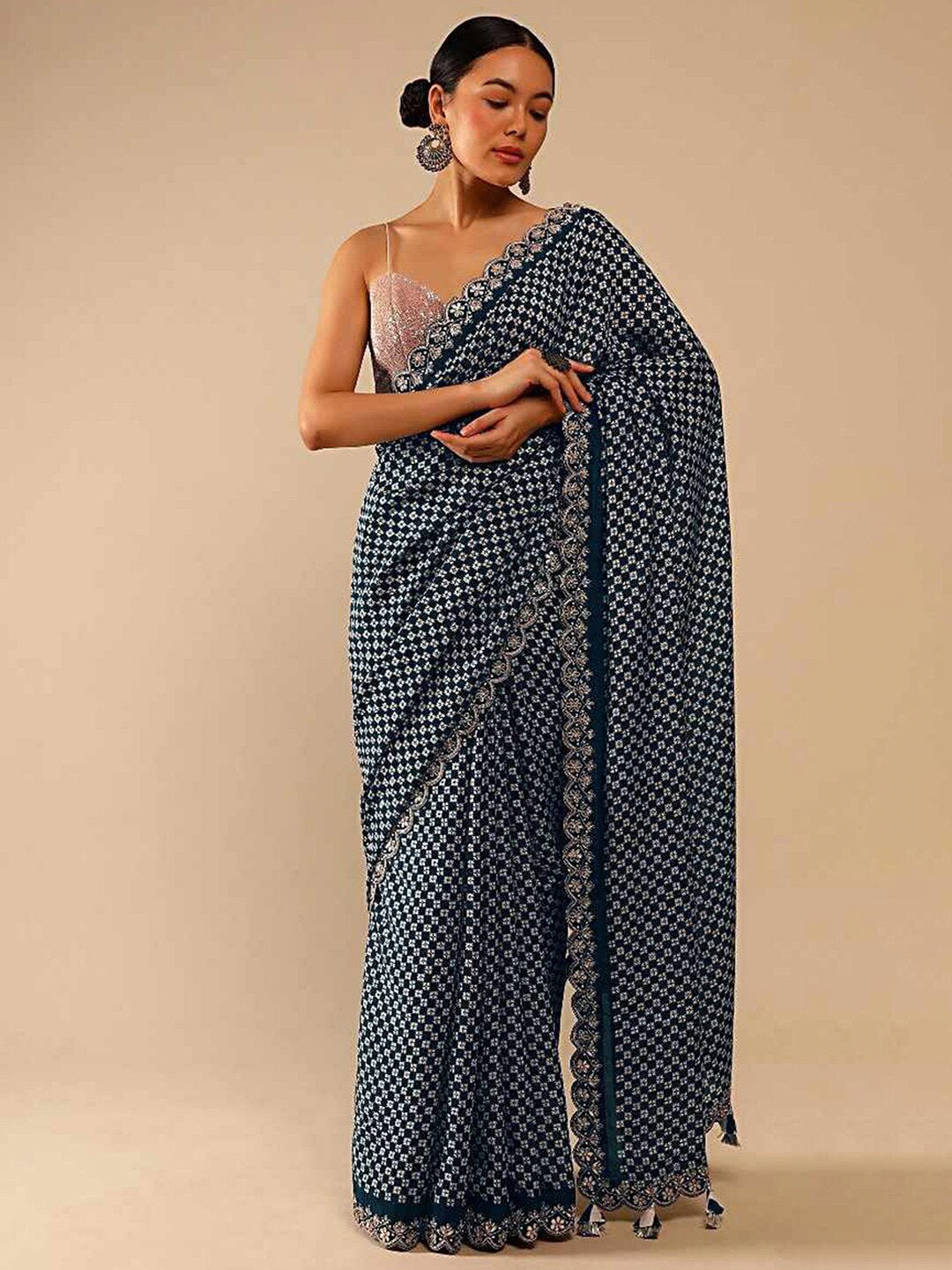 Sangria Ethnic Motifs Printed Embellished Saree - Distacart