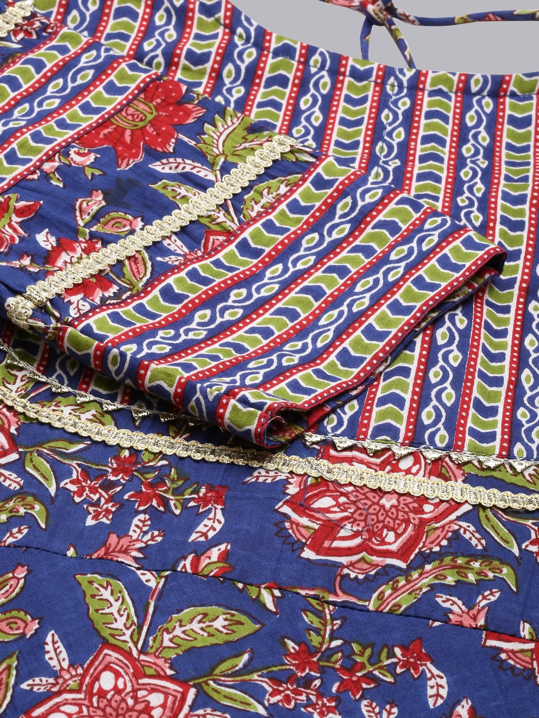 Kalini Floral Printed Gotta Patti Pure Cotton Kurta with Trousers & Dupatta - Distacart