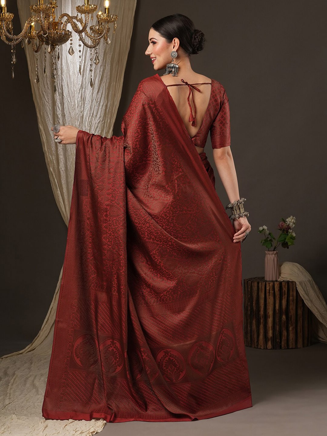 Saree Mall Maroon Woven Design Zari Silk Blend Banarasi Sarees - Distacart