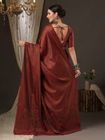 Thumbnail for Saree Mall Maroon Woven Design Zari Silk Blend Banarasi Sarees - Distacart