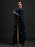 Thumbnail for Koskii Blue & Gold-Toned Embellished Embroidered Art Silk Saree - Distacart