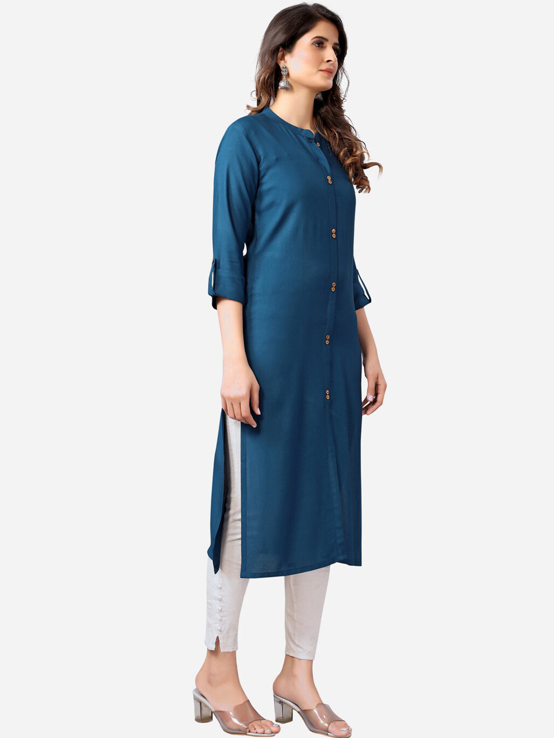 Kalini Women Teal Straight Cotton Kurta - Distacart
