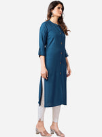 Thumbnail for Kalini Women Teal Straight Cotton Kurta - Distacart