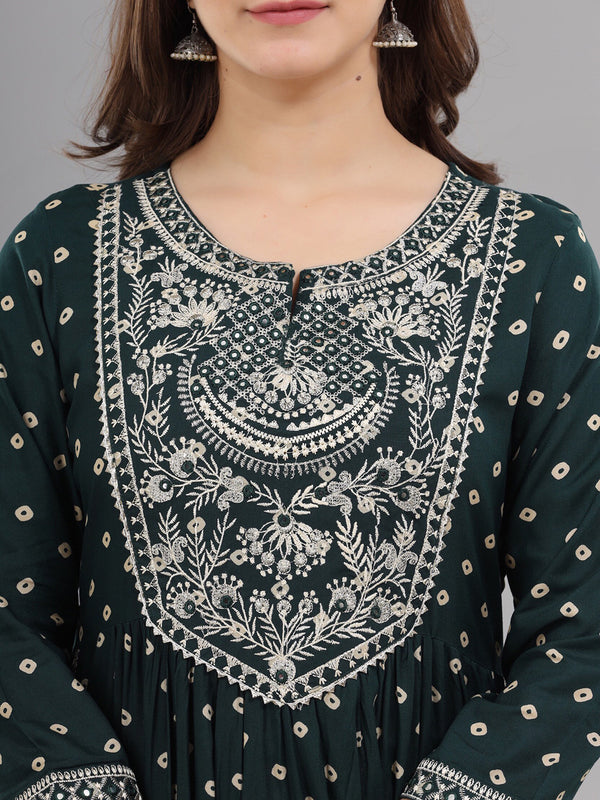 Kalini Women Green Ethnic Motifs Printed Embroidered Kurta - Distacart