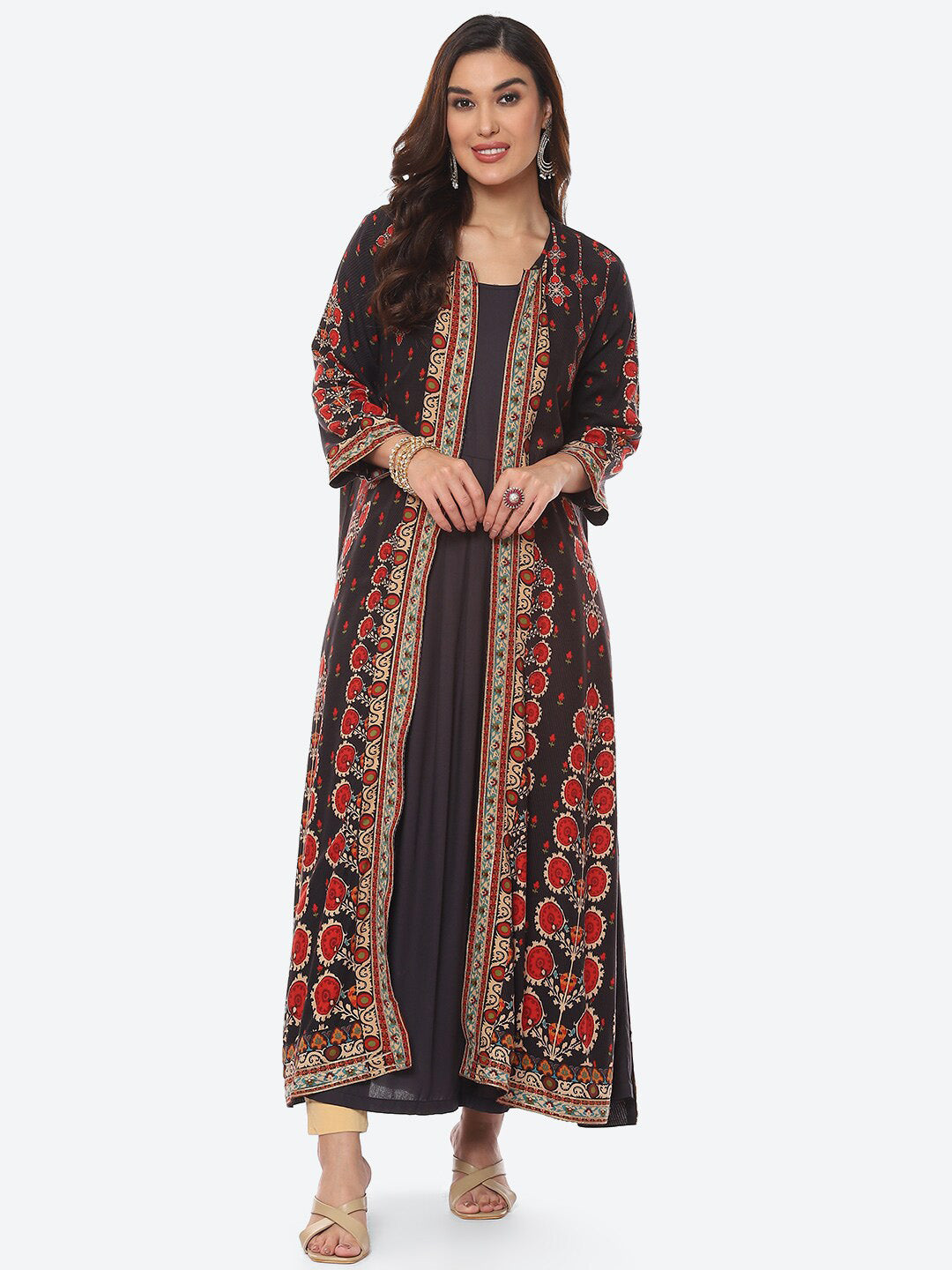 Biba Women Charcoal Solid Anarkali Kurta With Jackect - Distacart