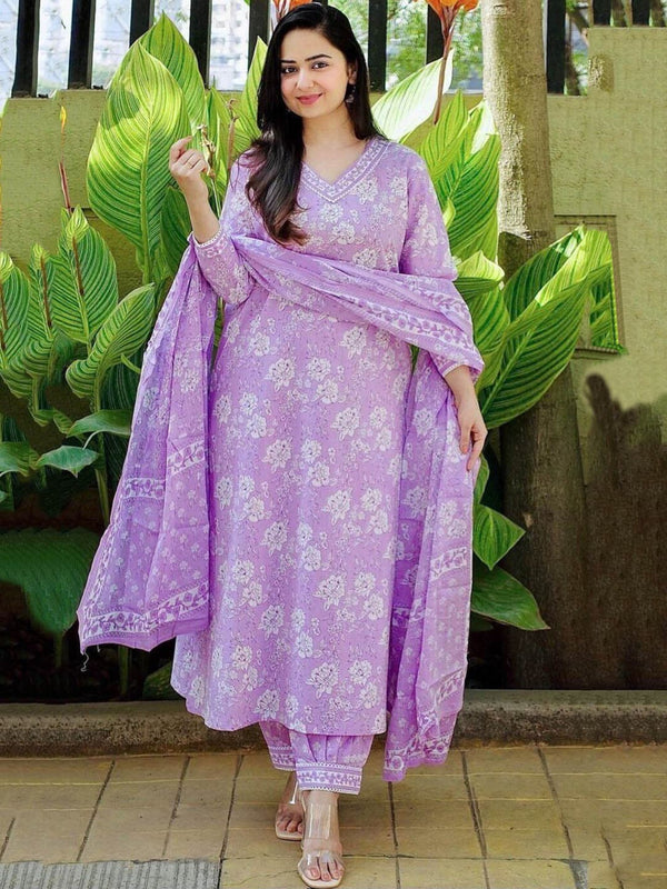 Kalini Floral Printed Regular Pure Cotton Kurta With Harem Pants & Dupatta - Distacart