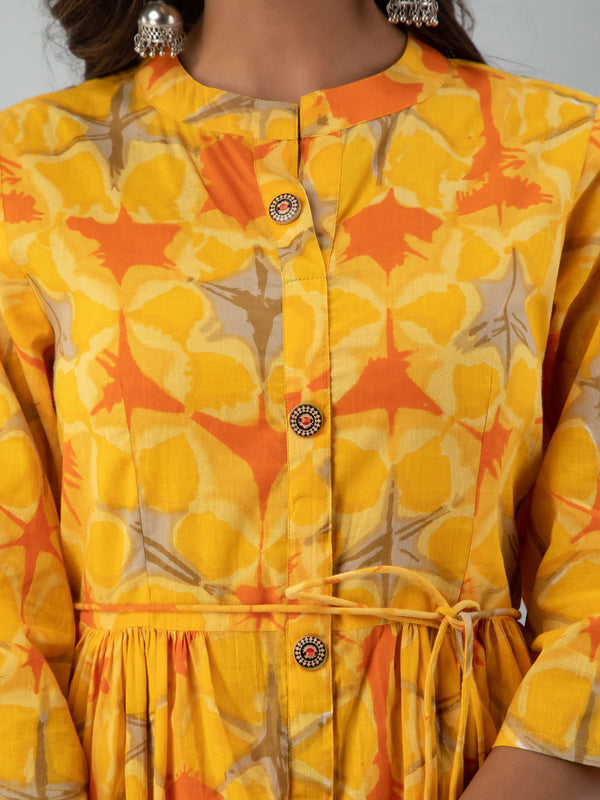 Kalini Women Yellow & Orange Ethnic Motifs Printed Anarkali Kurta - Distacart
