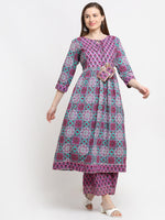 Thumbnail for Kalini Women Brown Floral Printed Thread Work Pure Cotton Kurta with Palazzos - Distacart