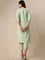 Thumbnail for Kalini Women Woven Striped Thread Work Kurta with Trousers - Distacart