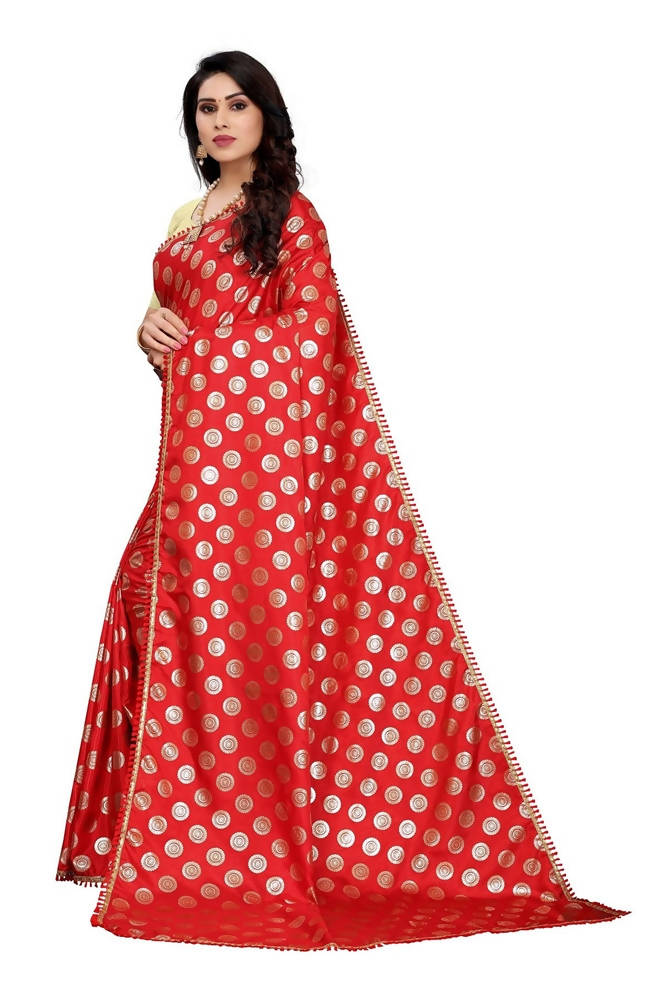 Vamika Red Rangoli Silk Foil Print Saree (Danish Red)