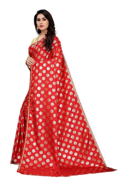 Vamika Red Rangoli Silk Foil Print Saree (Danish Red)