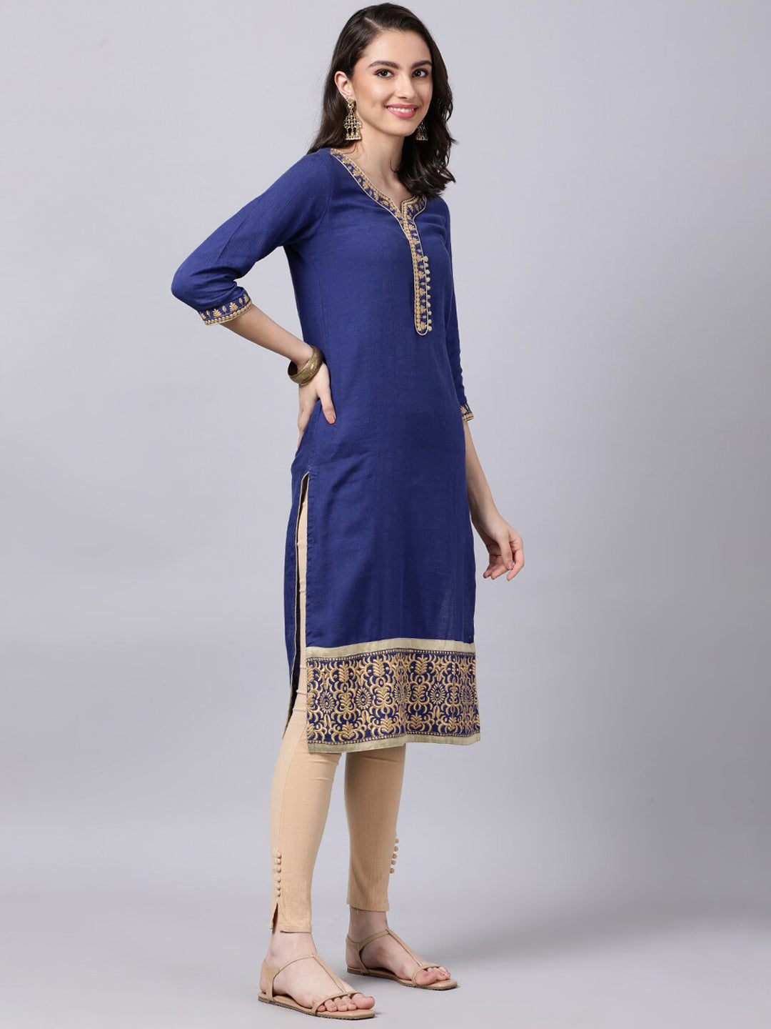 Souchii Women Blue Yoke Design Thread Work Grandeur & Majestic Artwork Kurta - Distacart
