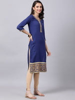 Thumbnail for Souchii Women Blue Yoke Design Thread Work Grandeur & Majestic Artwork Kurta - Distacart