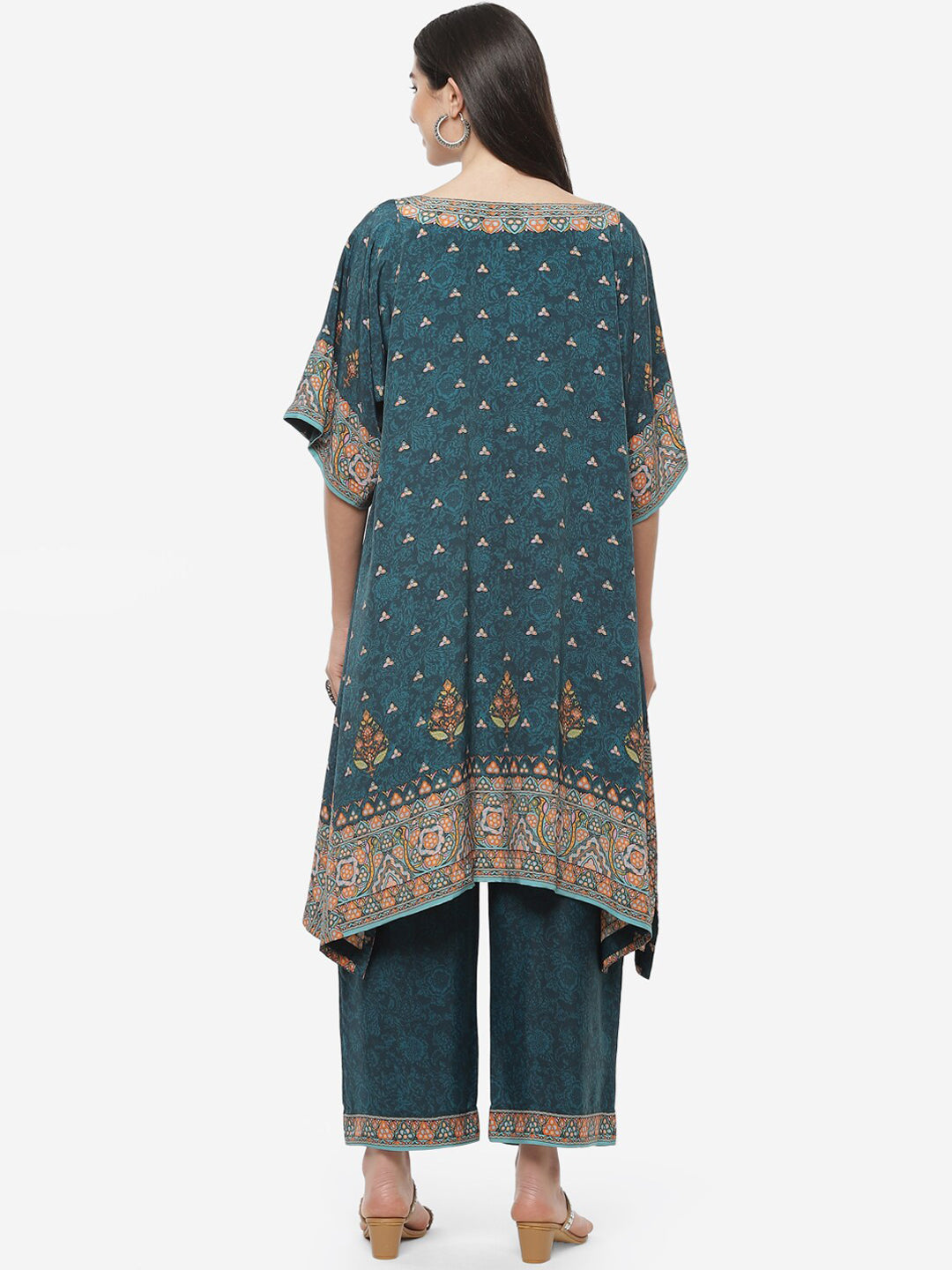 Biba Women Teal Green & Orange Ethnic Motifs Printed Kurta with Palazzos - Distacart