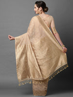 Thumbnail for Mitera Cream-Coloured & Gold-Coloured Ethnic Motifs Silk Blend Banarasi Saree - Distacart