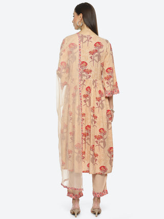 Biba Floral Printed Kurta With Trousers & Dupatta - Distacart
