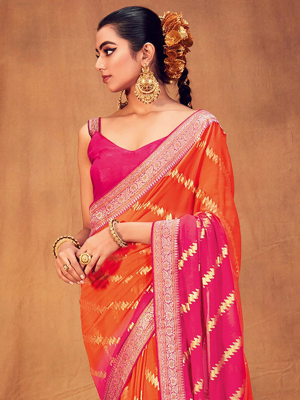 Saree Mall Striped Woven Design Zari Pure Georgette Sarees - Distacart