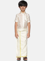 Thumbnail for Sethukrishna Boys Cream-Coloured & Gold-Toned Shirt with Dhoti - Distacart