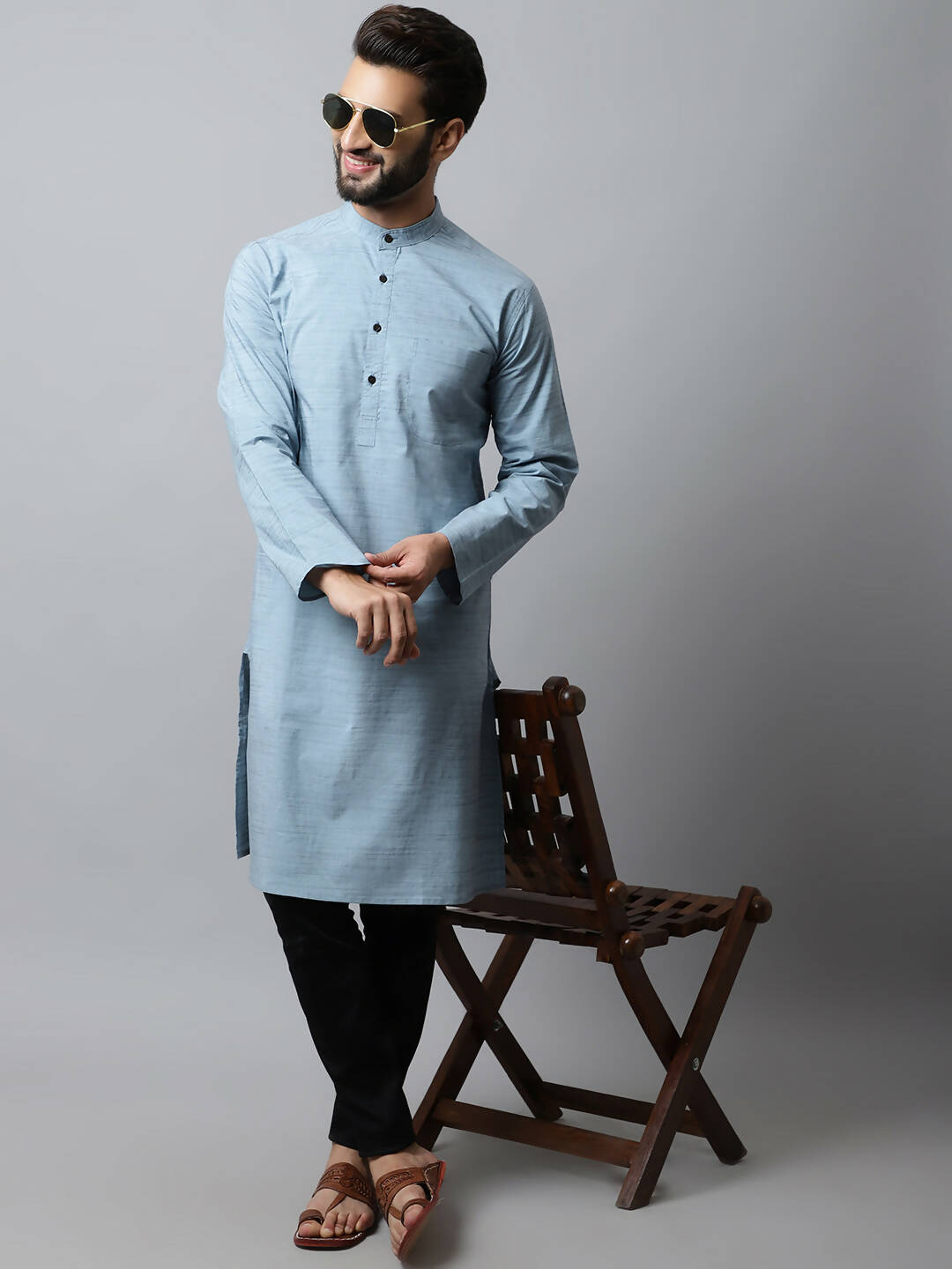 Even Apparels Blue Color Cotton Pure Cotton Men's Kurta With Side Placket (SLD1156) - Distacart