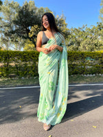 Thumbnail for Vamsee Green Chiffon Designer Saree - Distacart