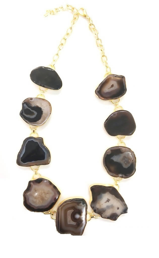 Bling Accessories Black Agate Natural Stone Statement Necklace - Distacart