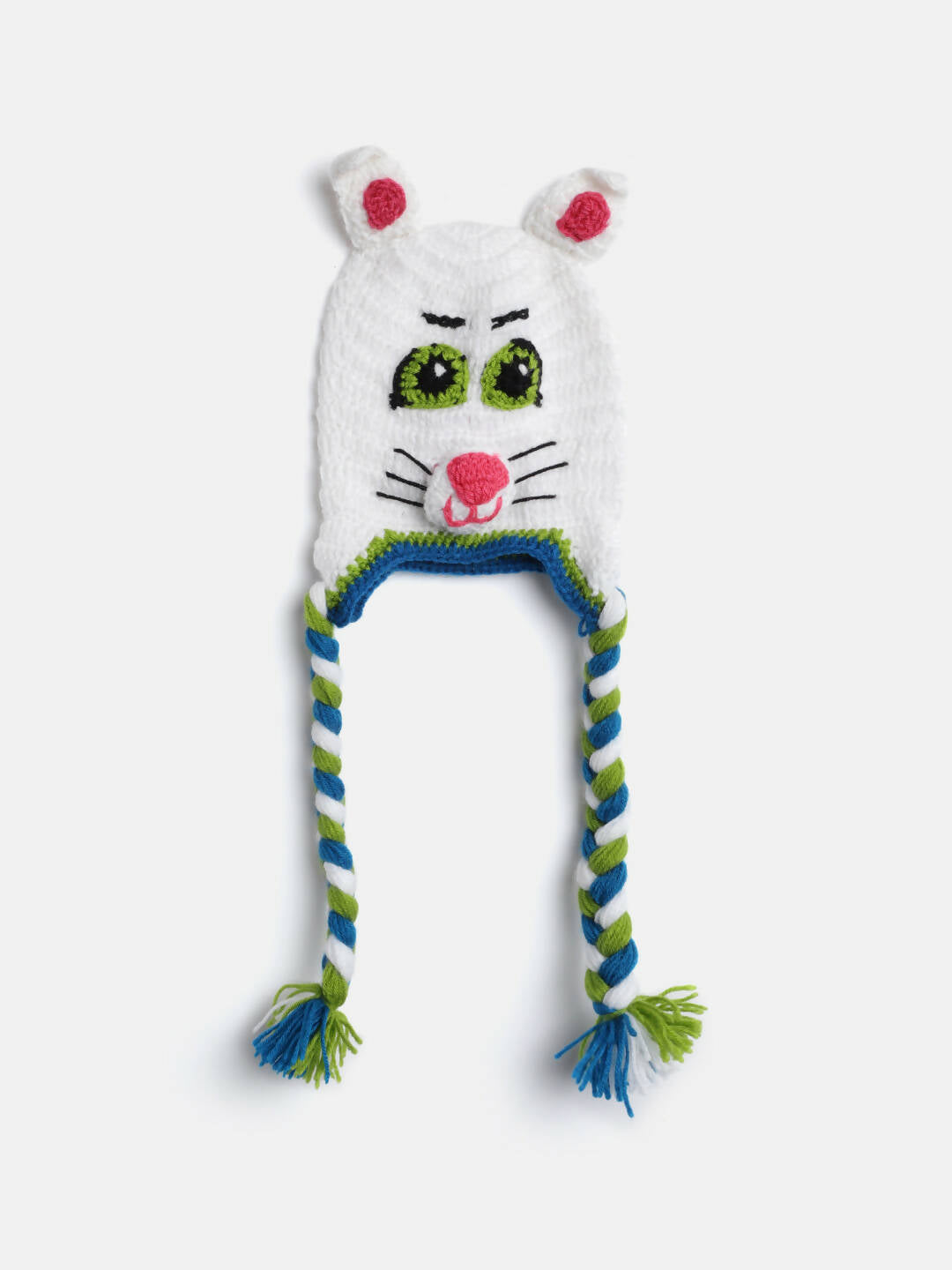Chutput Kids Woollen Hand Knitted Cat Detail Cap - White - Distacart