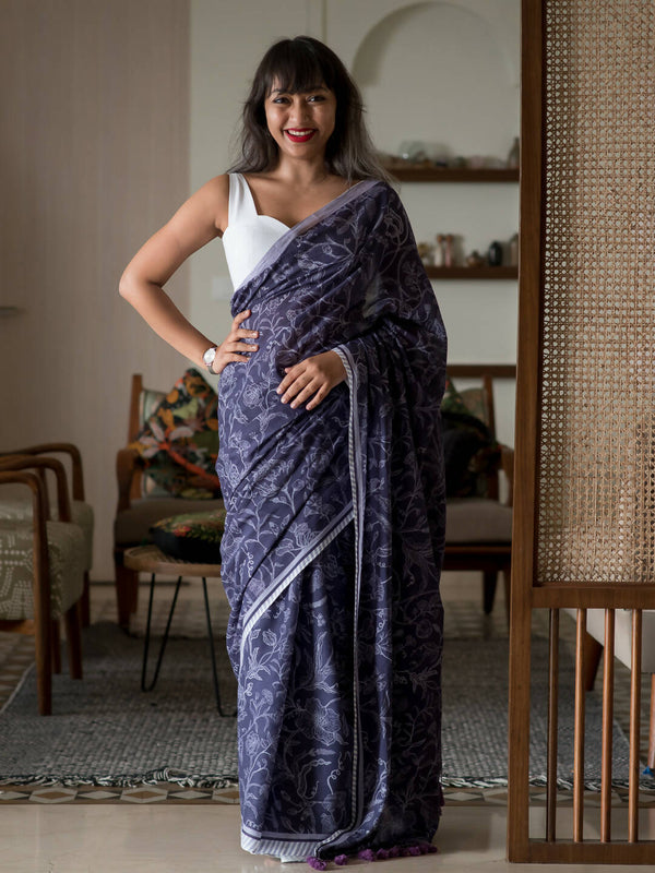 Suta Purple Floral Pure Cotton Saree - Distacart