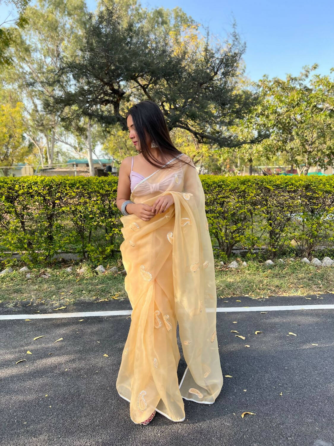 Vastrasky Yellow Organza Saree - Distacart