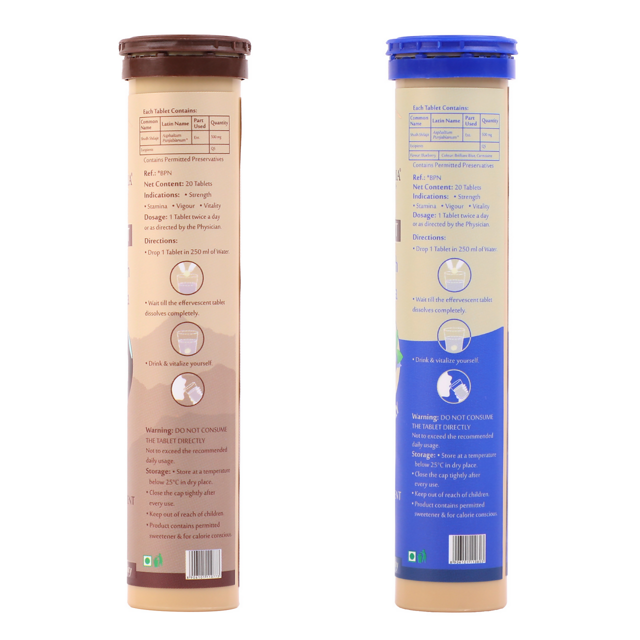 Upakarma Ayurveda Pure SJ Effervescent Tablets in 2 Unique Flavors (Pure SJ & Blueberry) Combo - Distacart