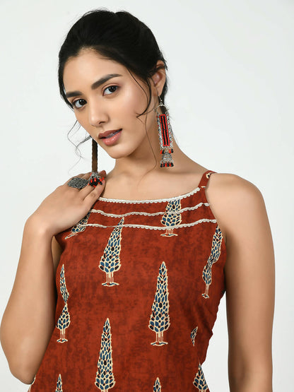 Myshka Women's Rust Straight Printed Kurta - Distacart