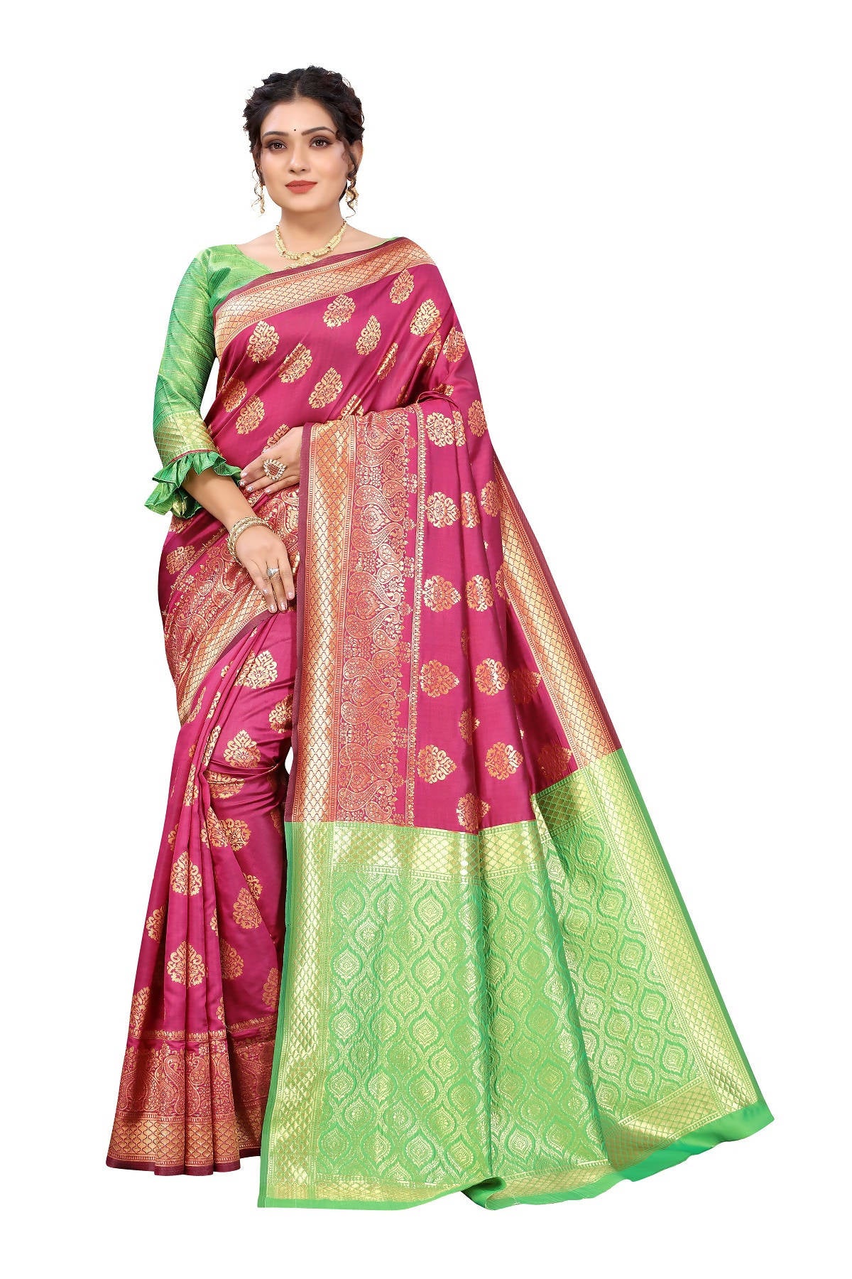 Vamika Ethnic Fire Pink Weaving Banarasi Jacquard Saree - Distacart