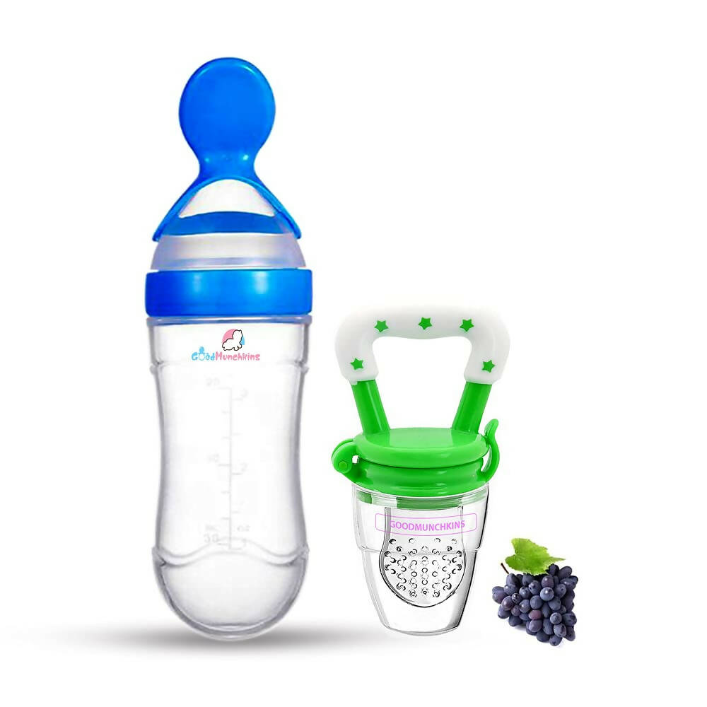Goodmunchkins Silicone Spoon Food Feeder & Fruit Feeder for Toddlers Food Grade Silicone Bottle 90ml-Blue - Distacart