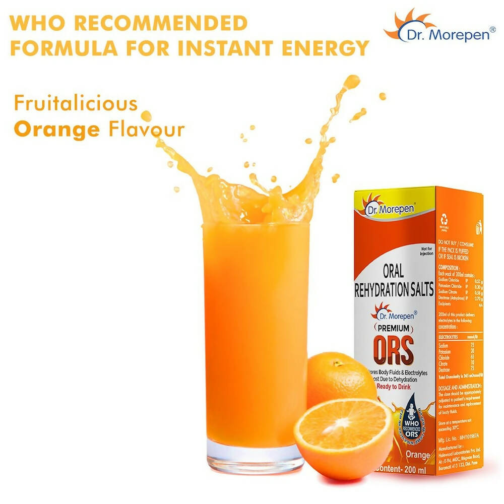Dr. Morepen Premium ORS Drink With Electrolytes for Instant Hydration Orange Flavour - Distacart