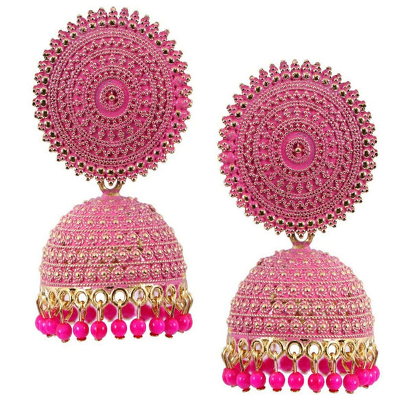 Mominos Fashion Joharkamal Gold-Plated Meenakari Jhumkas For Women & Girls (Magenta) - Distacart
