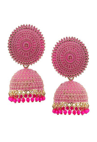 Thumbnail for Mominos Fashion Joharkamal Gold-Plated Meenakari Jhumkas For Women & Girls (Magenta) - Distacart