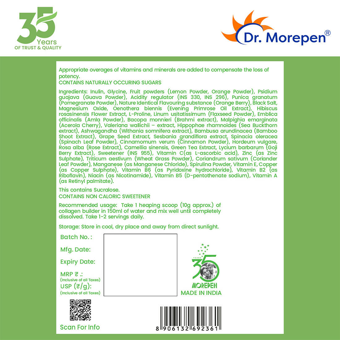 Dr. Morepen Natural Collagen Builder - Orange Berry Flavour - Distacart