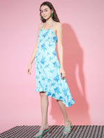 Thumbnail for Myshka Women's Blue Floral Printed Fit and Flare Dress - Distacart
