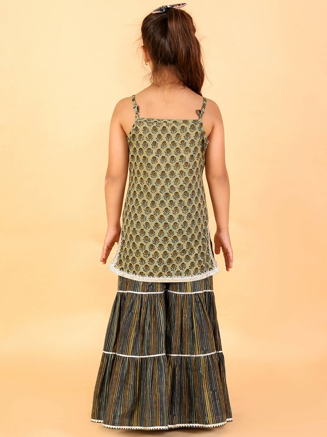 Lil Drama Girls Kurta With Sharara Set - Green - Distacart