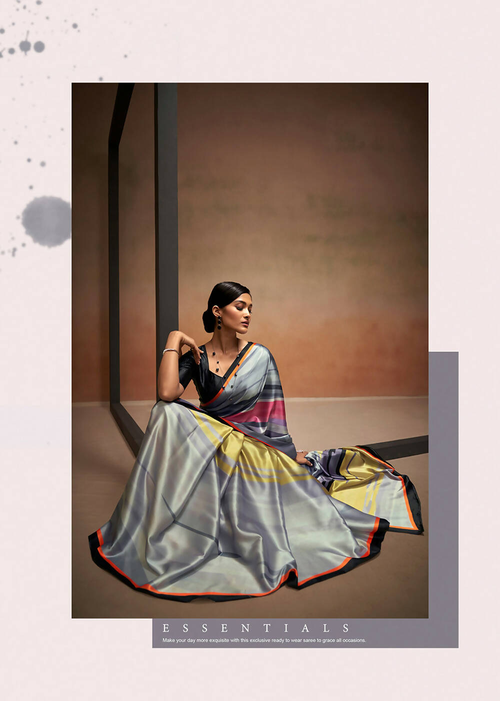 Grey Satin Digital Printed Saree with Unstitched Blouse Piece - Jodha - Distacart