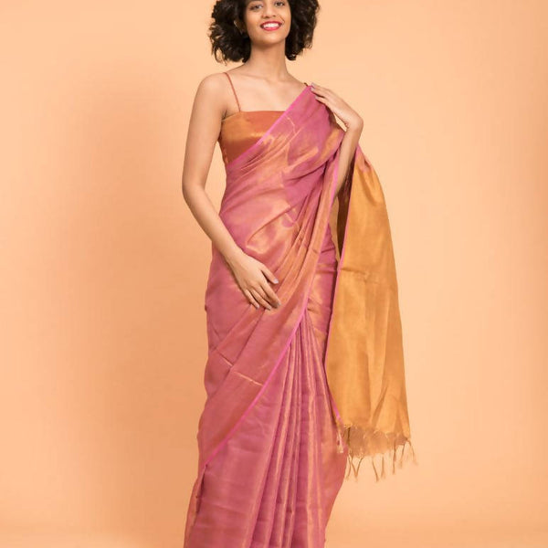 Suta Pink Golden Solid Woven Design Zari Saree - Distacart