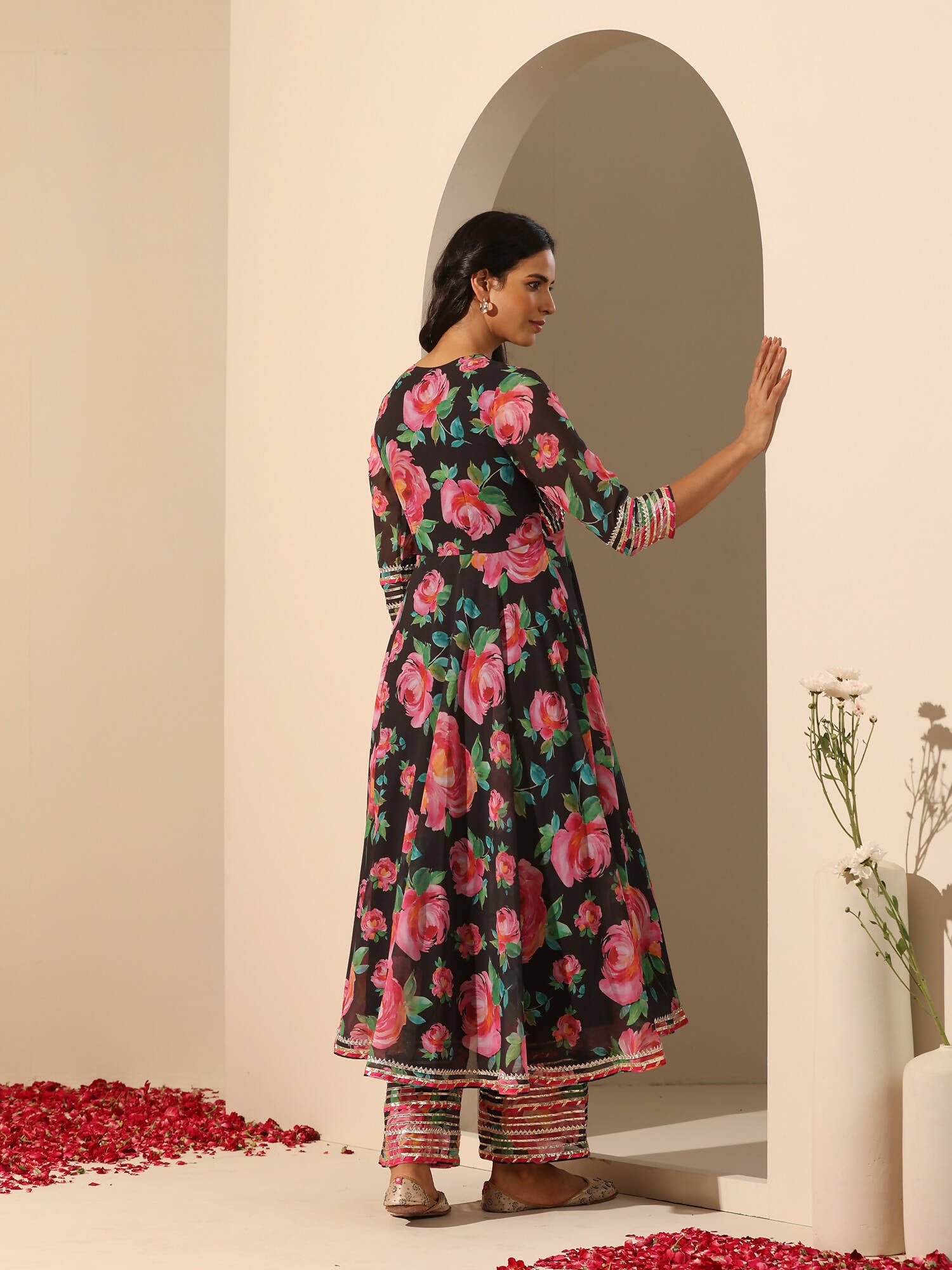 Pomcha Jaipur Black Gul Gulab Anarkali Set - Distacart