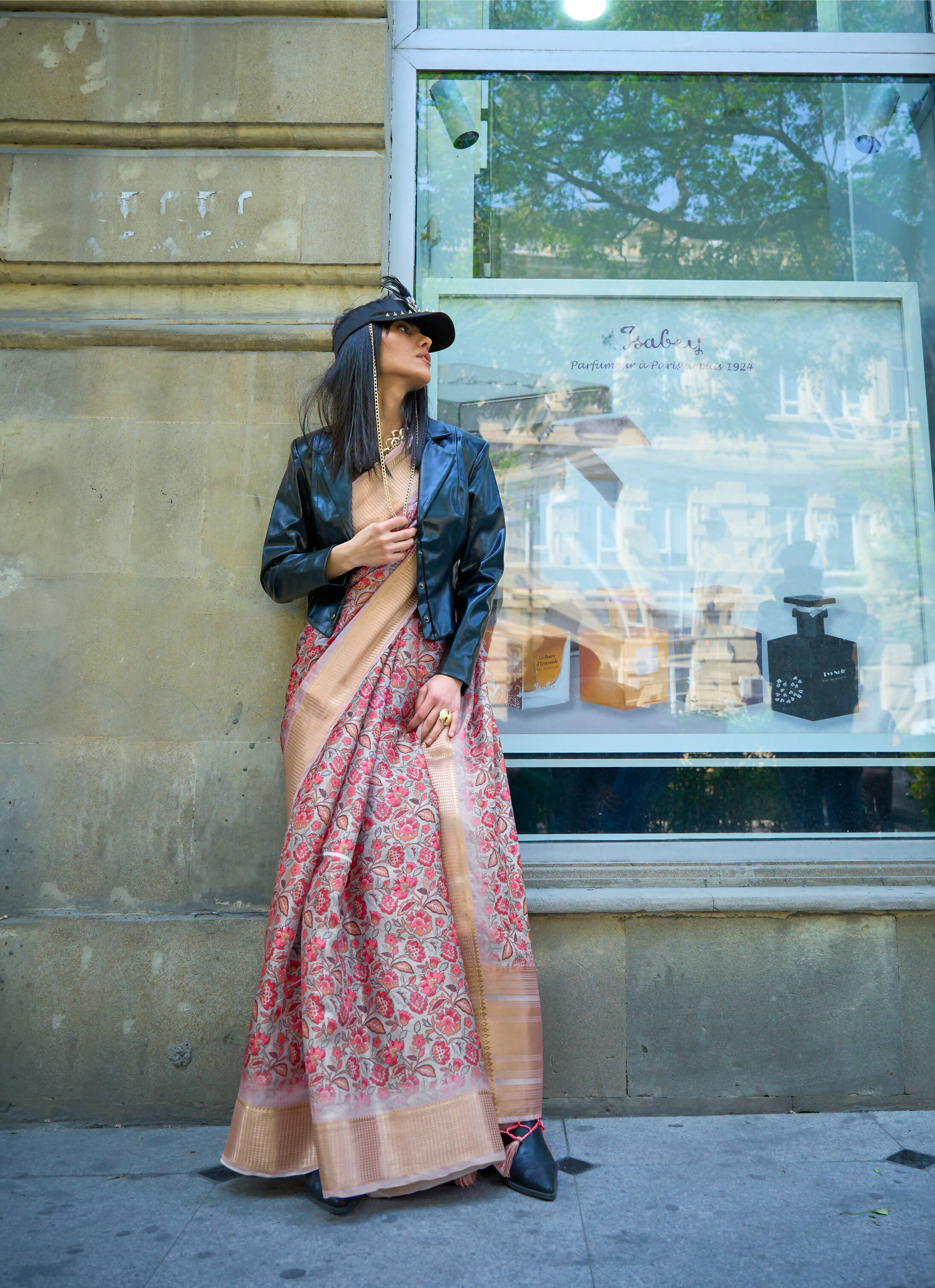 Grey Satin Organza Floral Woven Design Saree With Unstitched Blouse Piece - Klay's - Distacart